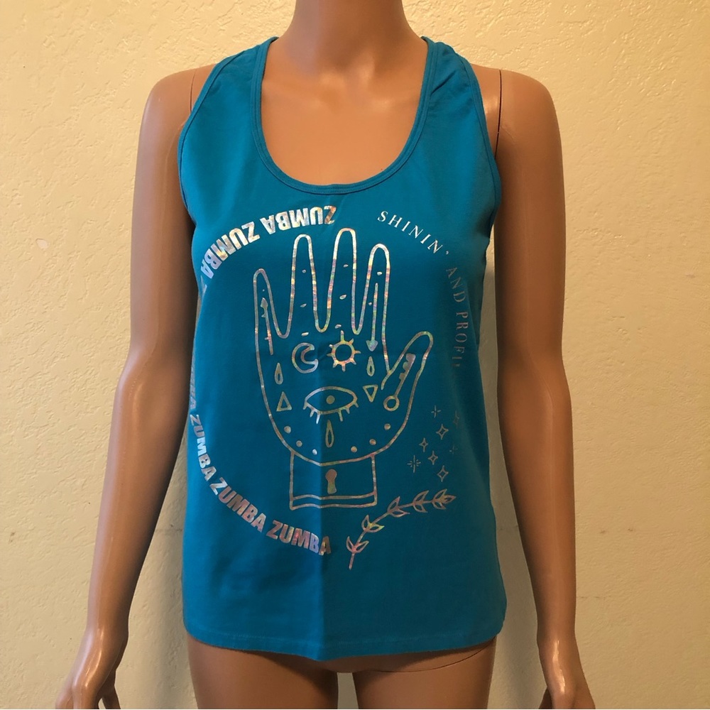 Zumba Wear Women’s Size L Blue Tank-Top Activewear Sleeveless Shirt Elastic Top